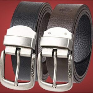 Columbia Dual-Tone Leather Belt with Silver Buckles